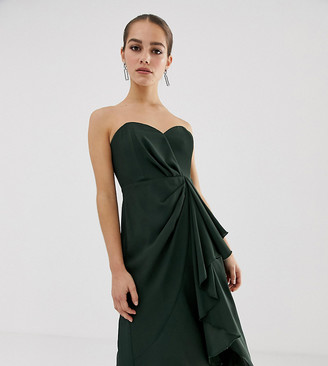 ASOS DESIGN Petite structured bandeau midi dress with drape front