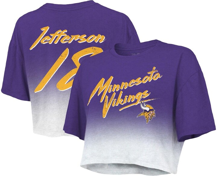 Majestic Women's Threads Justin Jefferson Purple White Minnesota Vikings Drip-Dye Player Name and Number Tri-Blend Crop T-shirt - Purple White