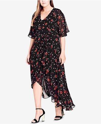 City Chic Trendy Plus Size Fall in Love Floral Wrap Dress