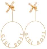 Thumbnail for your product : Anton Heunis gold metallic girl boss swarovski crystal embellished hoop earrings