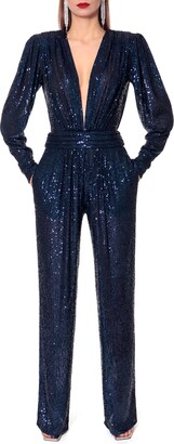 Aggi Carolyn Nightshadow Blue Long Sleeve Sequin Jumpsuit