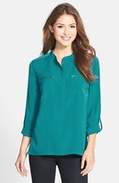 Thumbnail for your product : Halogen Zip Pocket Roll-Sleeve Top