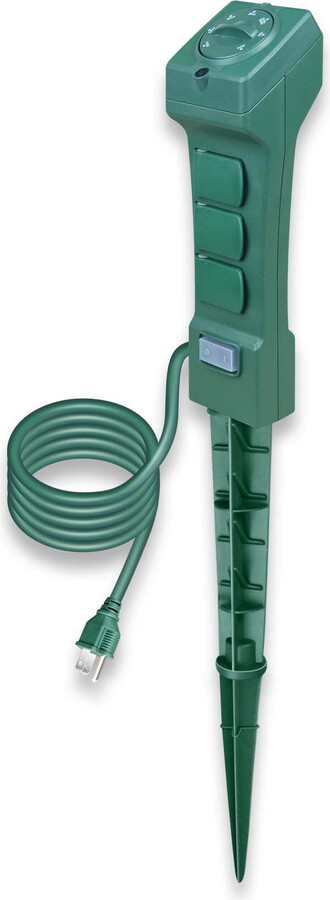 Holiday Time Outdoor 6-Outlet Power Stake With Timer, 1625 Watts, Green, 6'