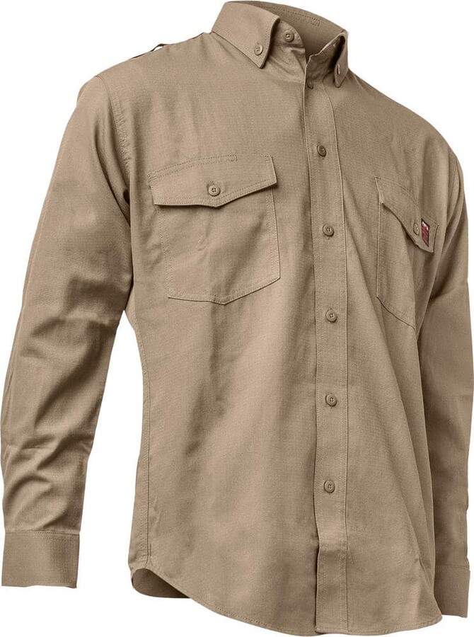 Pip Men's Large Tan AR/FR Dual Certified Ripstop Long Sleeve Work Shirt, 9 cal/sq. cm