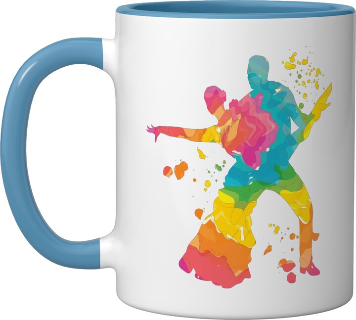 Samba Latin Dance Class Merchandise Latin Dancing Couple Watercolor Rumba Dancer Ceramic Mug, Blue/White