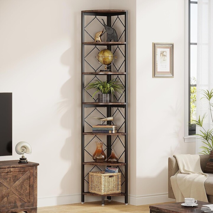 Bluebell 7Tier Corner Bookshelf, Industrial Display Shelf Storage Rack