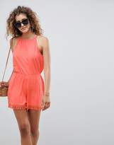 Thumbnail for your product : ASOS Design Jersey Halter Neck Playsuit With Tassel Hem
