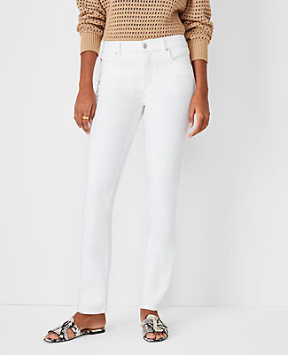 Petite Sculpting Pocket Mid Rise Slim Boot Cut Jeans in White Ann Taylor Women Clothing Jeans Bootcut Jeans 