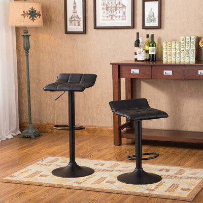 Latitude Run Belham Swivel Black Bonded Leather Adjustable Bar Stool, Set Of 2