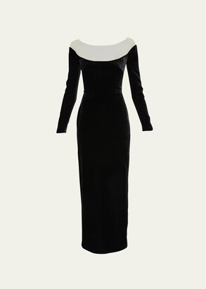 Monique Lhuillier Velvet Off-the-Shoulder Illusion Gown