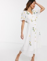 Thumbnail for your product : French Connection button front embroidered broderie midi dress