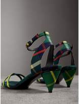 Thumbnail for your product : Burberry Tartan Cotton Cone-heel Sandals