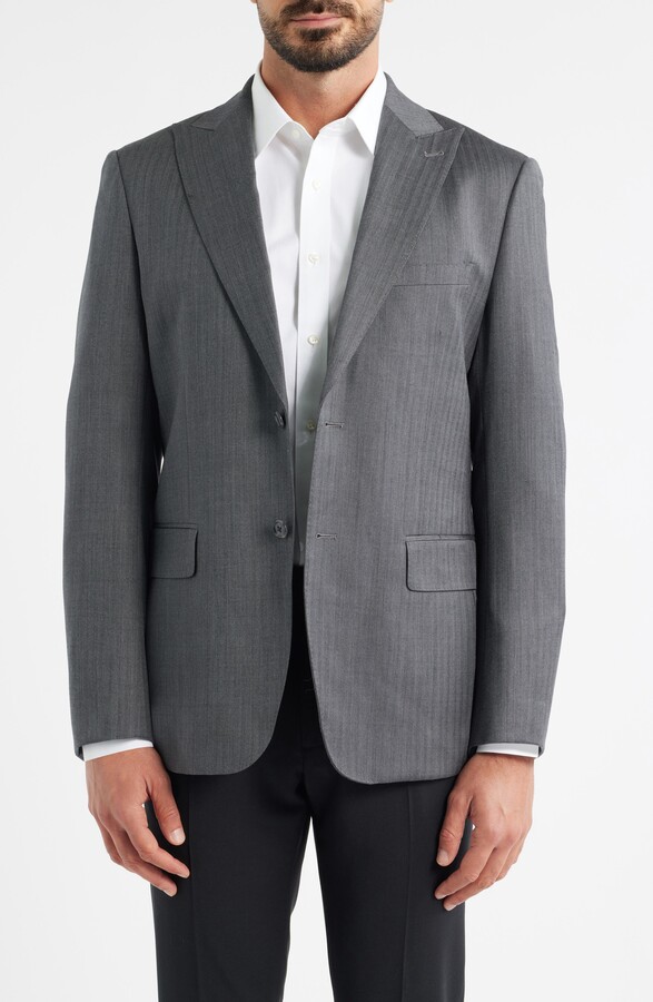 Daniel Hechter Modern Fit Grey Wool Blend Herringbone Sport Coat