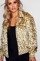 Thumbnail for your product : boohoo Plus Leopard Faux Fur Trucker Jacket
