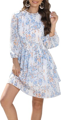 Blue And White Chiffon Dress | ShopStyle