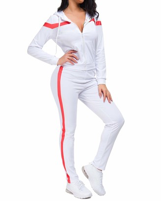 Jurebecia Women Sweatsuit 2Pcs Solid Long Sleeve Activewear Tops+Drawstring Sweatpants Outfits Loose Casual Tracksuits
