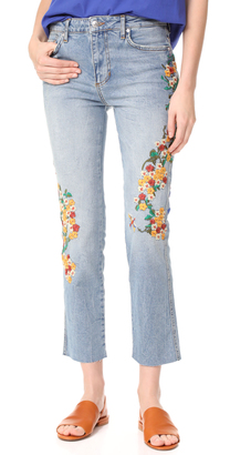 Free People Embroidered Girlfriend Jeans