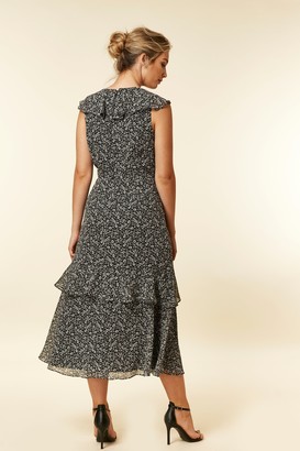 Wallis Black Floral Print Ruffle Tiered Midi Dress