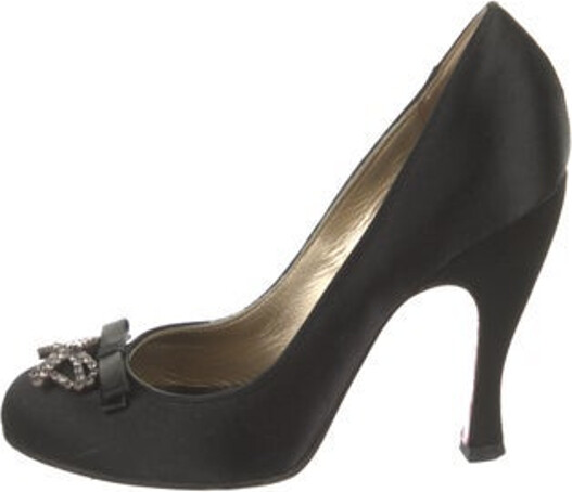 Christian Lacroix Satin Pumps Black Round-Toes | Christian Lacroix Satin Pumps in Black, Women's IT 37 | 7