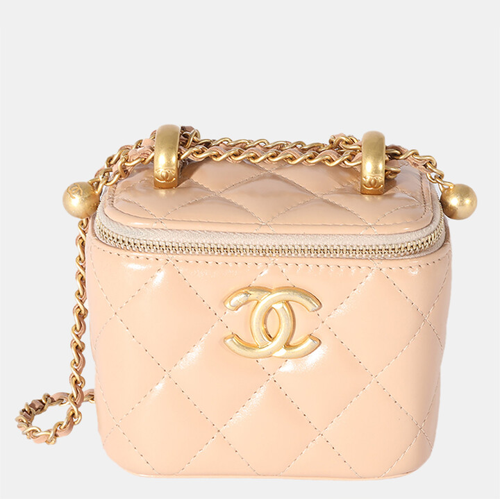 Chanel Pink Quilted Lambskin Leather Pearl Crush 2021 Mini Vanity Case