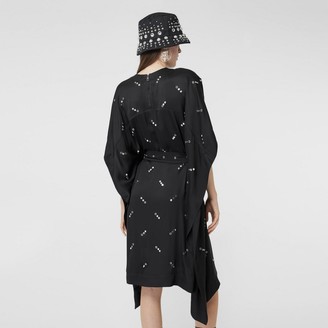 Burberry Cut-out Sleeve Embellished Silk Satin Dress