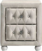 Mercer41 Reggie Beige Fabric Upholstered Nightstand – Chic Bedside Table for Modern Bedrooms