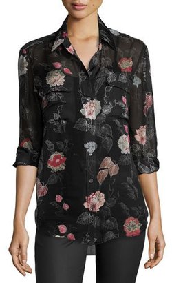 Equipment Signature Floral-Print Silk Shirt, True Black Multi