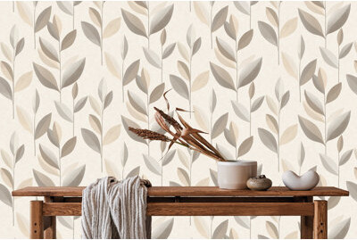 Latitude Run Mountain Mist & Nickel Stylized Plum Leaf Print Non Woven Non-pasted Textured Wallpaper 57 Sq. Ft.