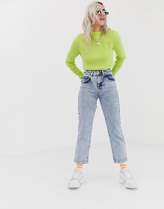Collusion Petite x005 straight leg jeans in acid wash with bum rips