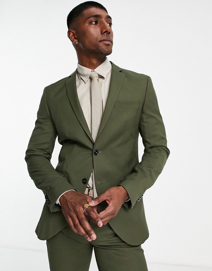 Jack and Jones super slim fit stretch wool mix suit jacket in green -  ShopStyle