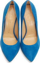 Thumbnail for your product : Charlotte Olympia Blue Suede Monroe Pumps