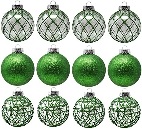 Sleetly Green Ornaments for Christmas Tree Shatterproof Ball Decorations, 3.15", Set of 12