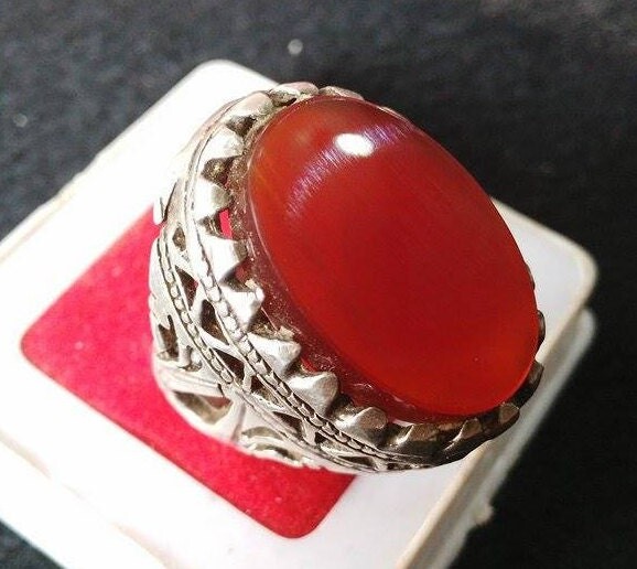 Etsy Natural Yemeni Aqeeq Ring Agate Mens Real Stone Big Akik New Design Beautiful Clear All