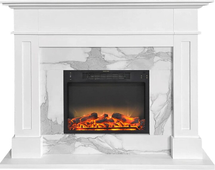 Cambridge Silversmiths Sofia 57In. Electric Fireplace with Faux Charred Log Display insert and