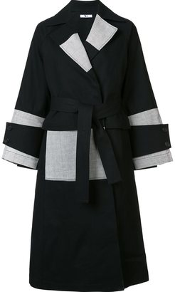 Tome patchwork denim belted trench coat - women - Cotton - S