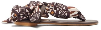 Avec Modération Curacao Leopard-print Silk-twill Sandals - Brown White
