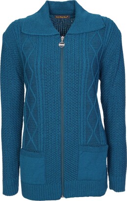 Lets Shop Shop Womens Zipped Cable Knit Long Sleeve Zip Through Fasten Jumper Top Ladies Classic Knitwear Zipper Cardigan Pullover Plus Size 10 12 14 16 18 20 22 24 Navy