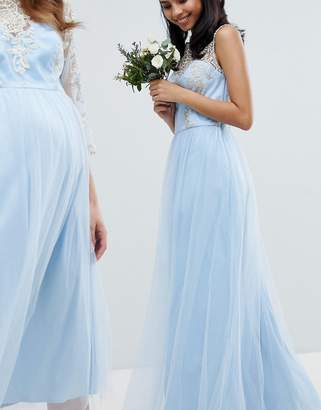 Bardot Chi Chi London Neck Sleeveless Maxi Dress With Premium Lace And Tulle Skirt