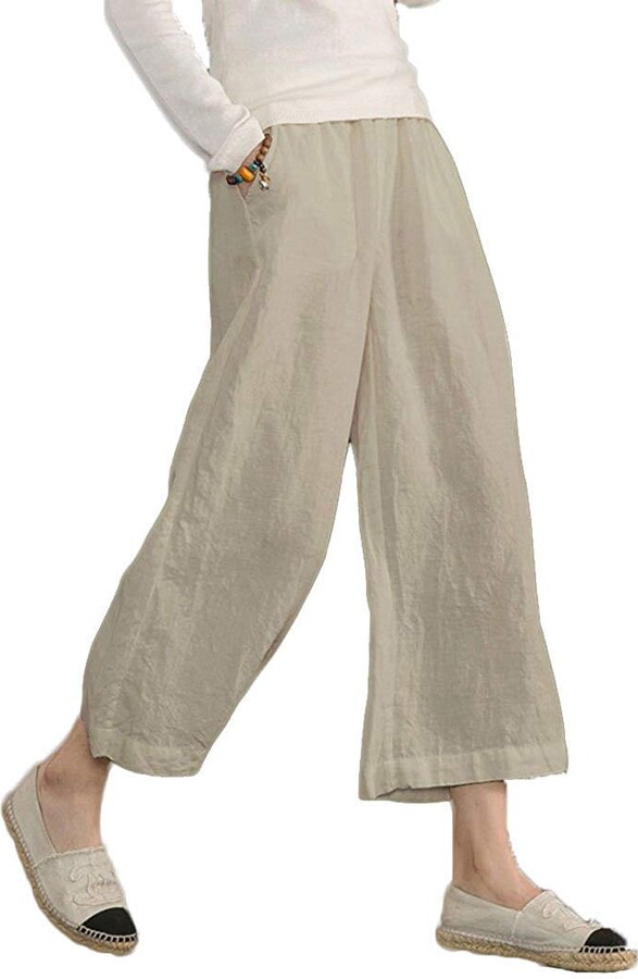 Tanshine Womens Linen Wide Leg Capri Pants Plus Size 3/4 Cropped Summer