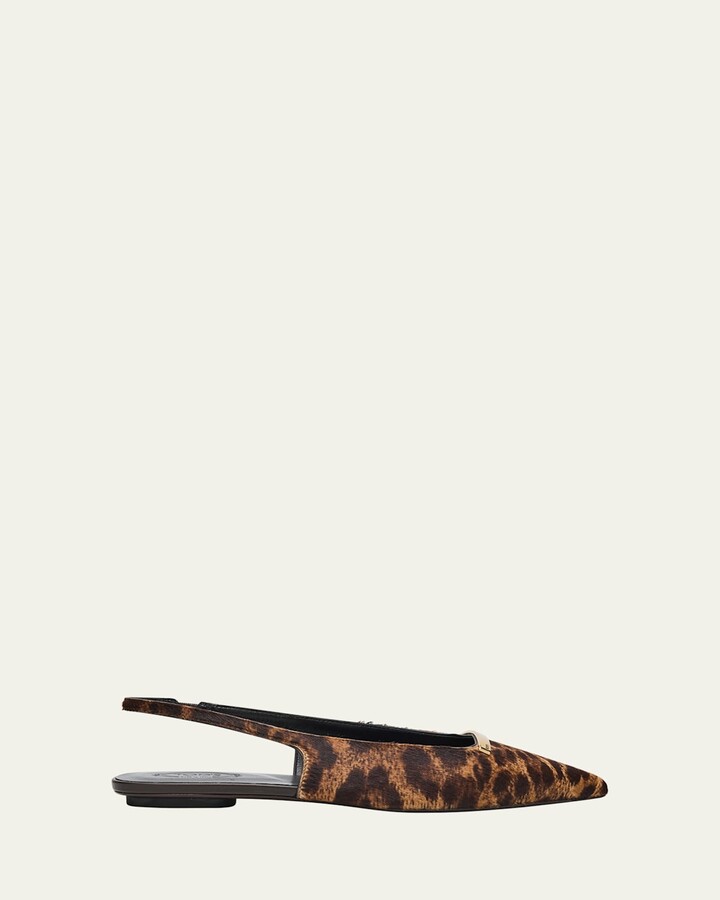 Tod's Leopard-Printed Calf Hair Slingback Flats