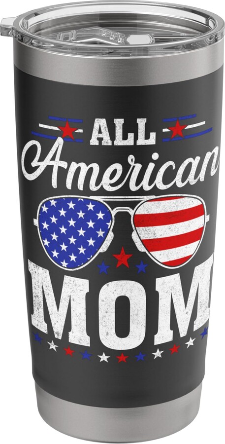 All American Mom USA 4th of July Co. USA Flag 4th of July Matching Family All American Mom Stainless Steel Insulated Tumbler