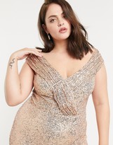 Thumbnail for your product : Jaded Rose Plus exclusive sequin maxi dress with drape shoulder in gold