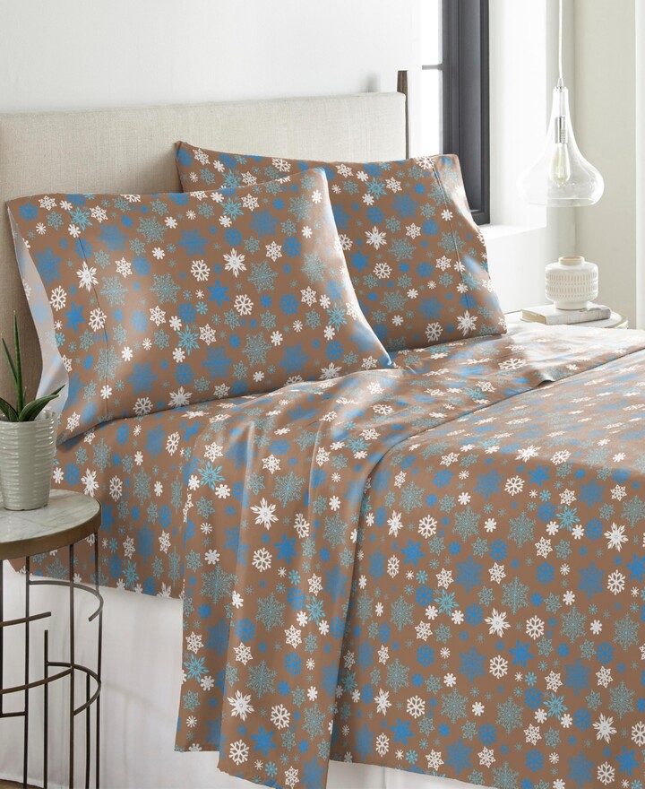 Pointehaven Cocoa Snowflakes Heavy Weight Cotton Flannel Sheet Set, Full