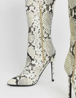 Lost Ink stiletto knee high boot in snake