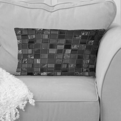 Black Modern Mosaic Tiles I - Modern Lumbar Pillow