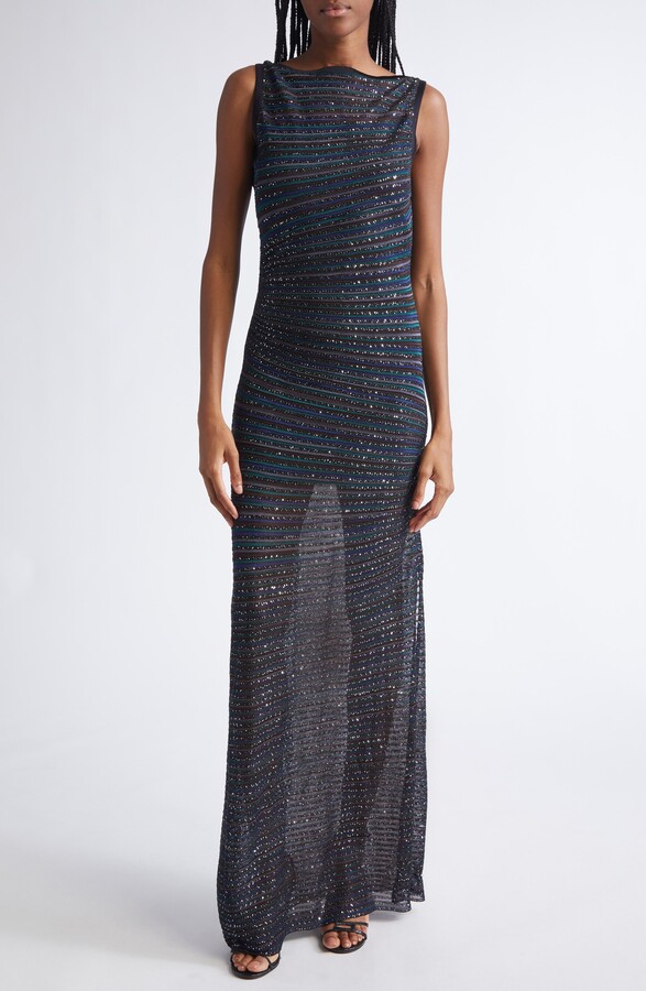 Stripe Bateau Neck Metallic Knit Dress