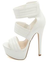 Thumbnail for your product : Charlotte Russe Anne Michelle Three-Strap Quilted Platform Heels