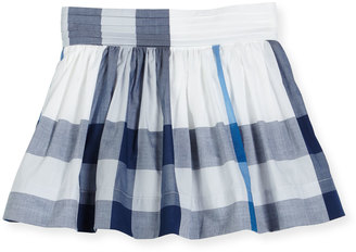 Burberry Hayley Smocked Check Mini Skirt, Blue, Size 4-14