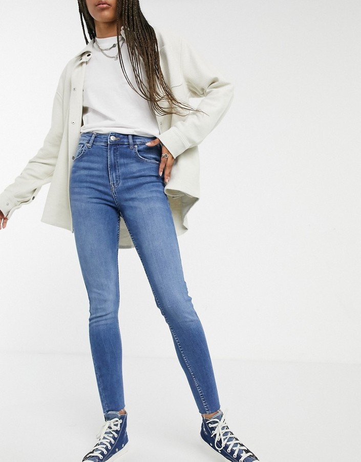 Bershka high rise skinny jean in blue - ShopStyle