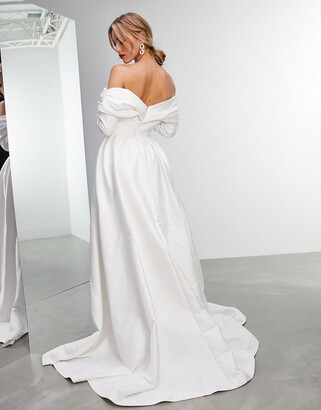 ASOS EDITION Lola satin structured off-shoulder wedding dress with full  skirt - ShopStyle